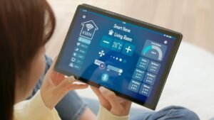 girl monitoring power on tablet