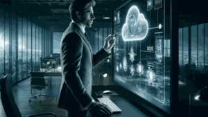 image about man touching the cloud