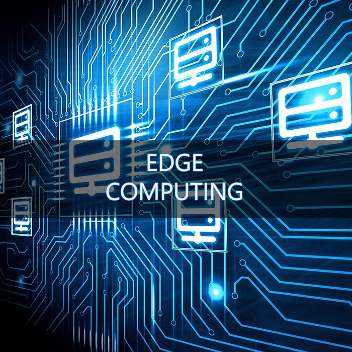Technicians managing edge computing servers in a modern data center environment representing leading edge computing companies