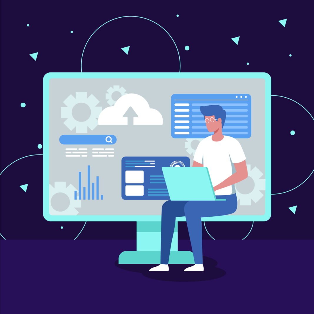image about Hand drawn flat design website hosting illustration