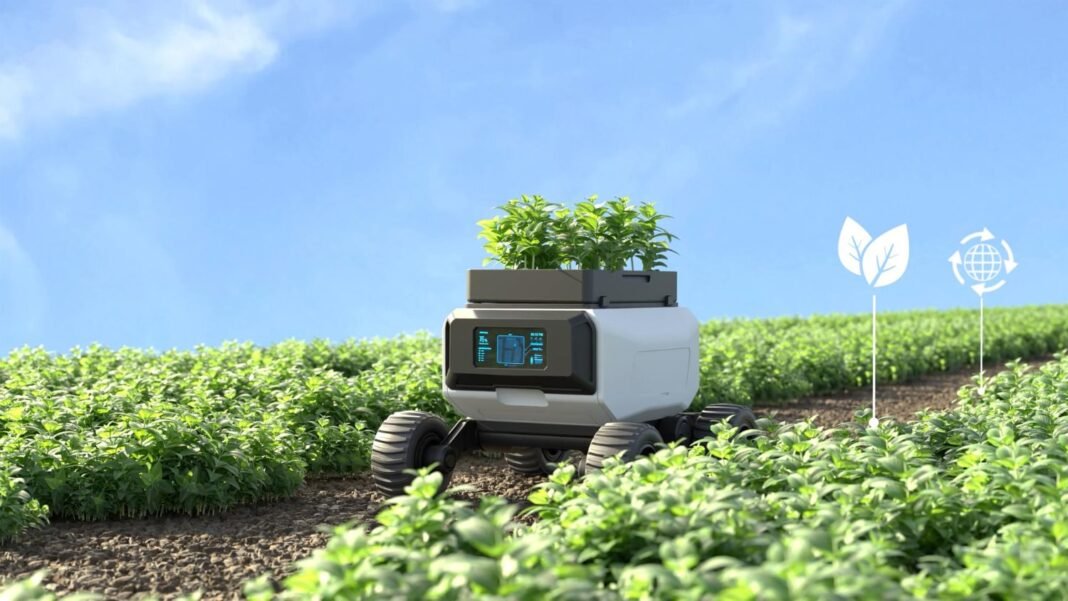 image about Agricultural robots work in smart farms