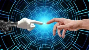 robotic hand touching human hand
