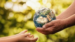 image about man holding earth on hand