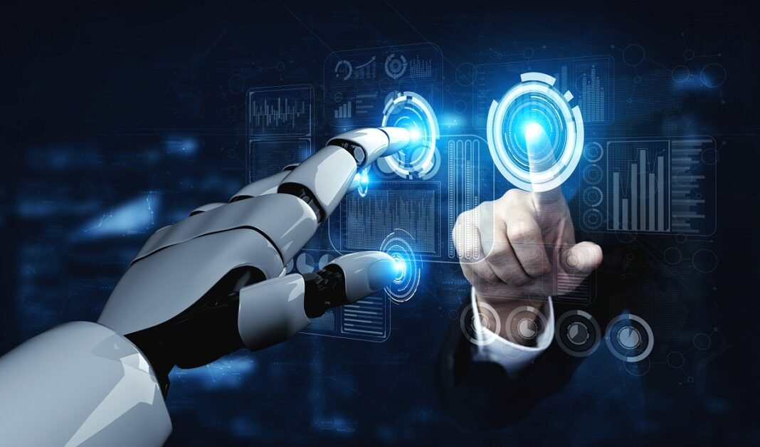 this image is about robot and man