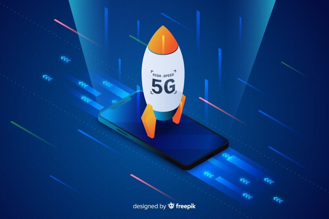 image about Isometric rocket 5g concept background